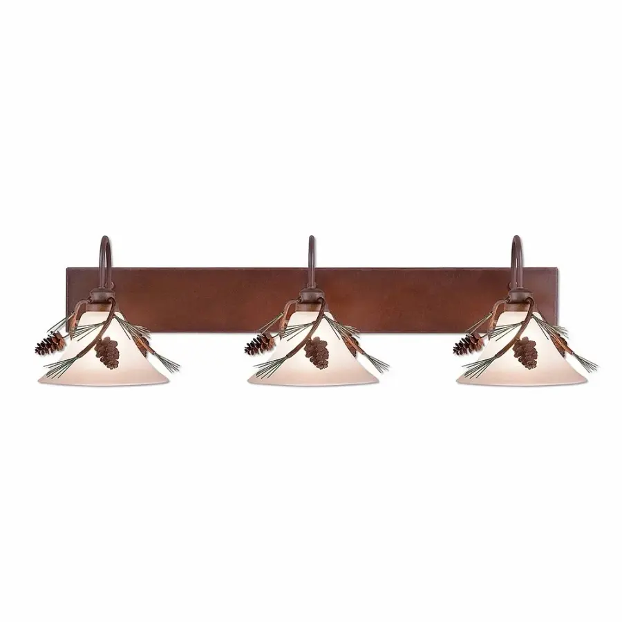 Cedarwood Pine Cone 3-Light Bath Vanity Light in Pine Tree Green with Rust Patina