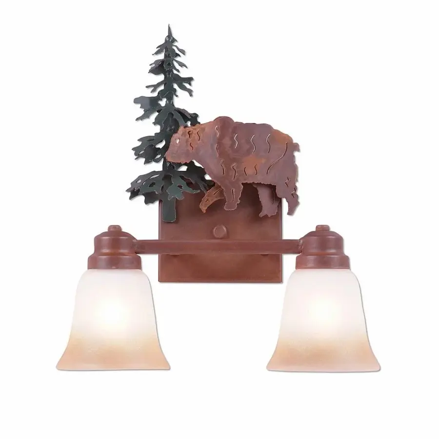 Parkshire-Bear Two Light Bath Vanity Light in Cedar Green/Rust Patina