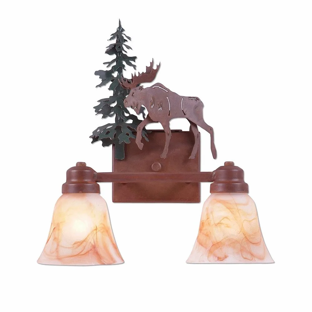Parkshire-Mountain Moose Two Light Bath Vanity Light in Cedar Green/Rust Patina