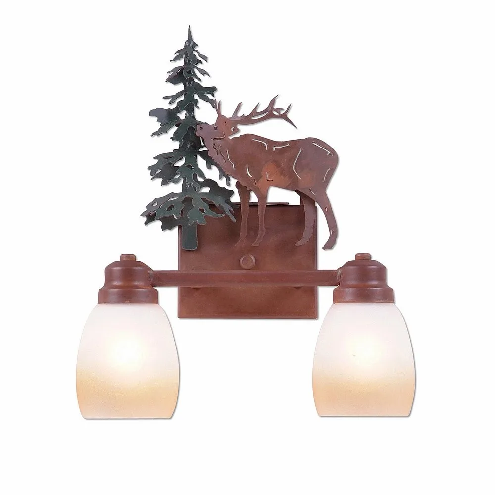 Parkshire-Mountain Elk Two Light Bath Vanity Light in Cedar Green/Rust Patina