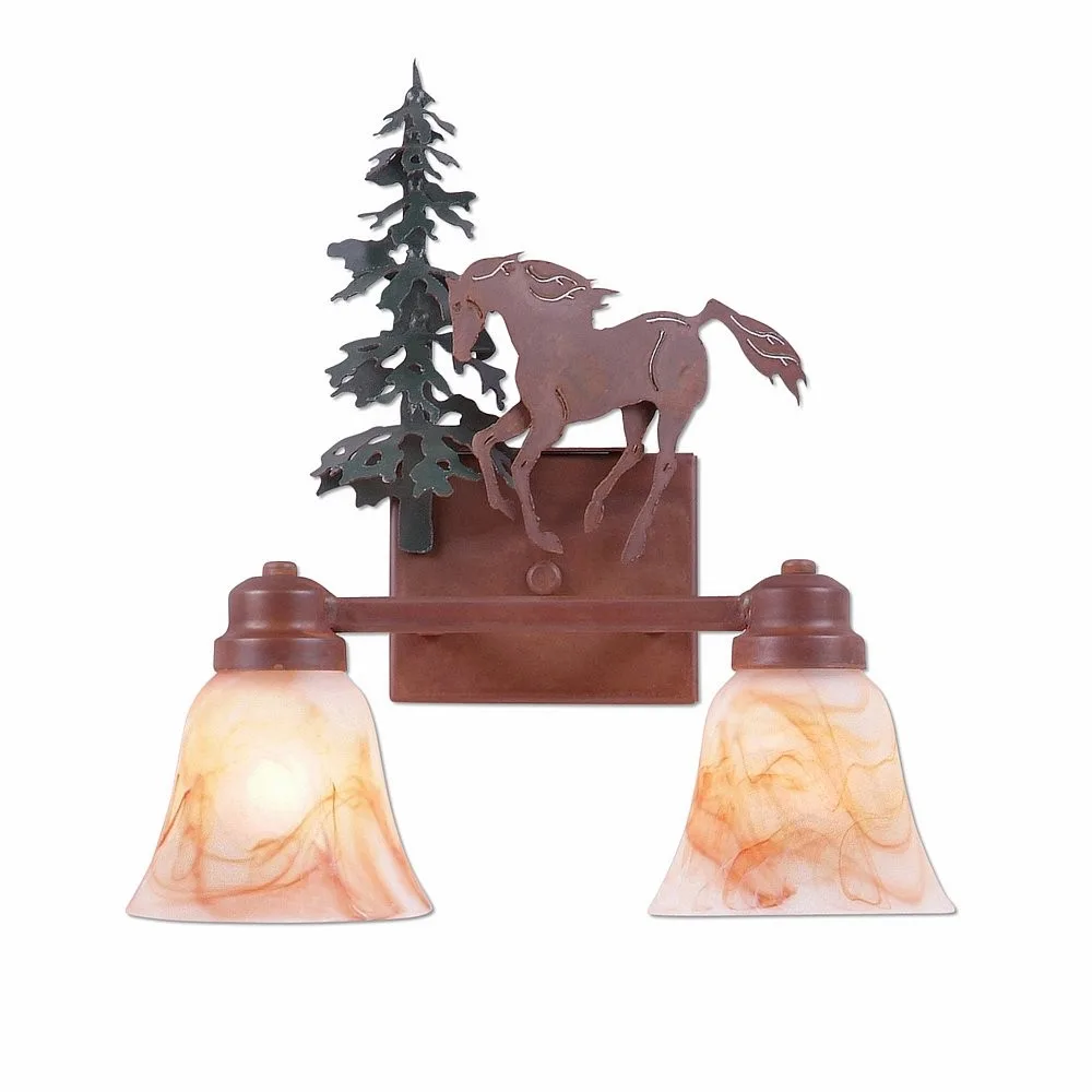 Parkshire-Mountain Horse Two Light Bath Vanity Light in Cedar Green/Rust Patina
