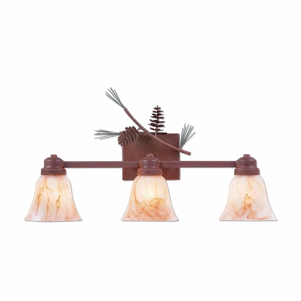 Parkshire-Pine Cone Three Light Bath Vanity Light in Pine Green/Rust Patina