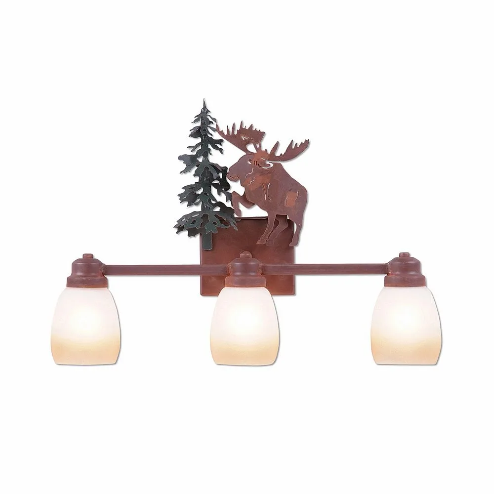 Parkshire-Alaska Moose Three Light Bath Vanity Light in Cedar Green/Rust Patina