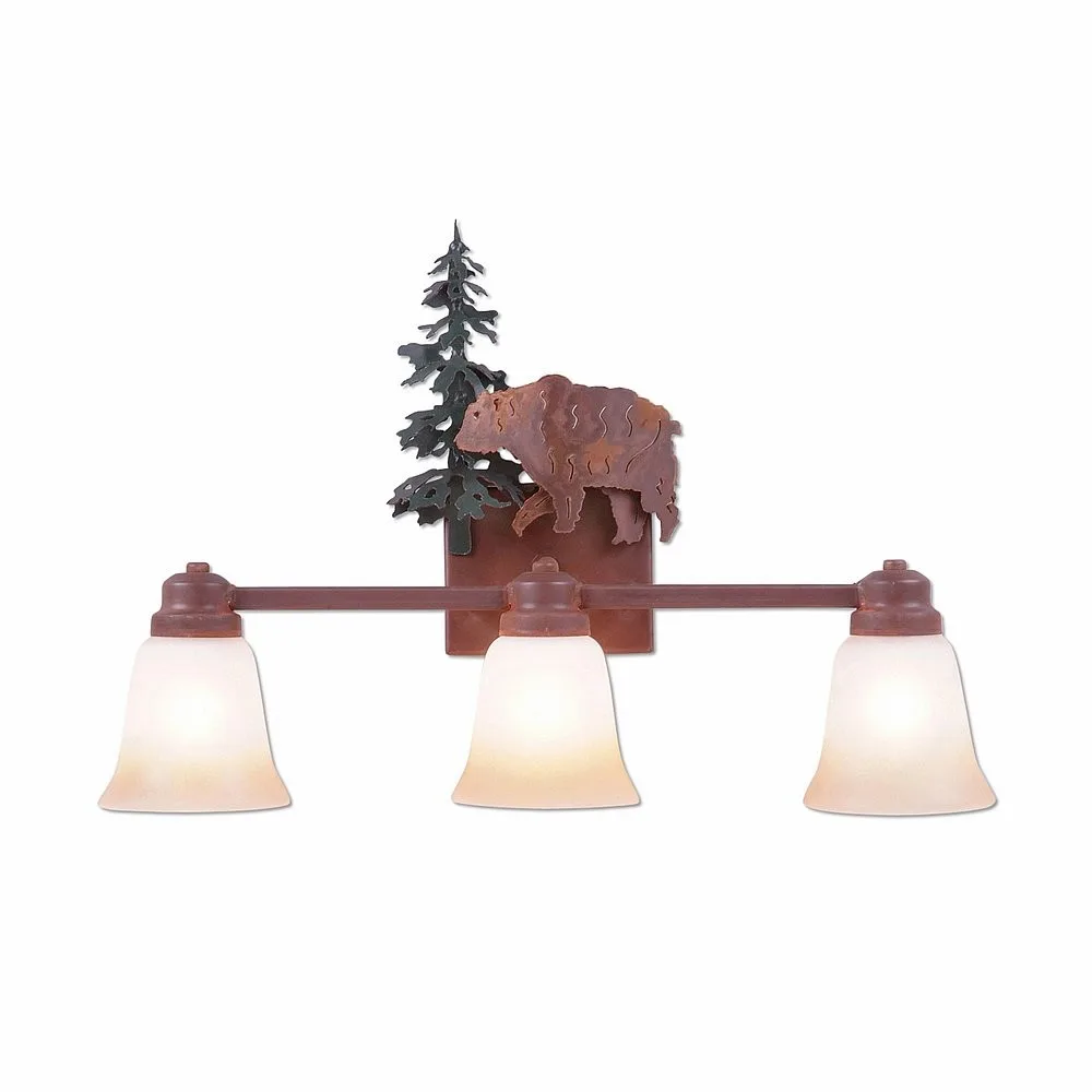 Parkshire-Bear Three Light Bath Vanity Light in Cedar Green/Rust Patina