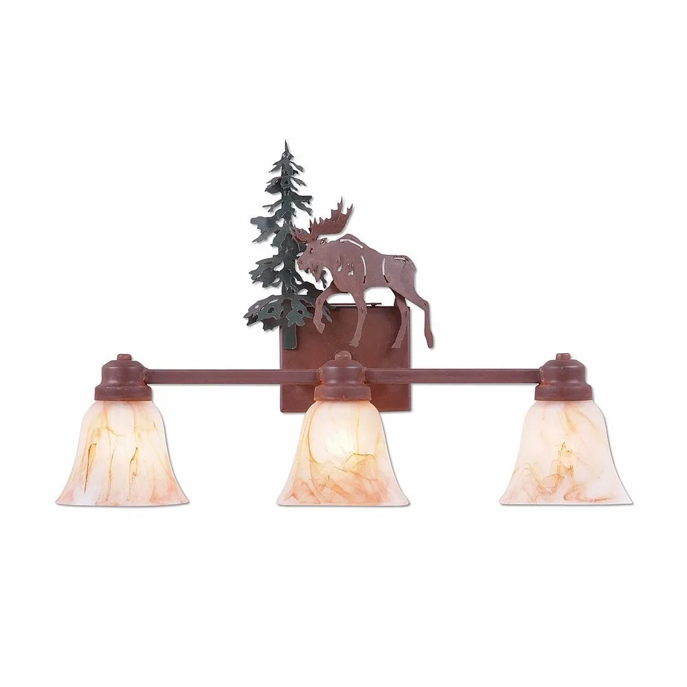 Parkshire-Mountain Moose Three Light Bath Vanity Light in Cedar Green/Rust Patina