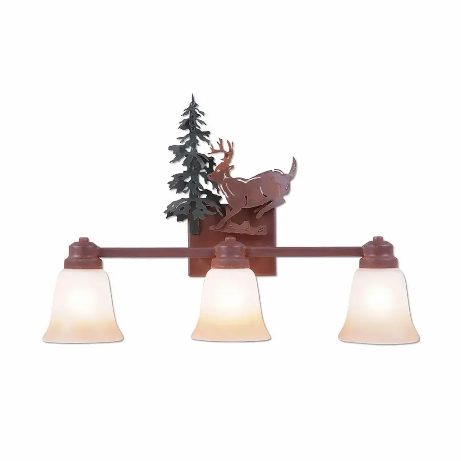 Parkshire Mountain Deer 3-Light Bath Vanity Light in Cedar Green/Rust Patina
