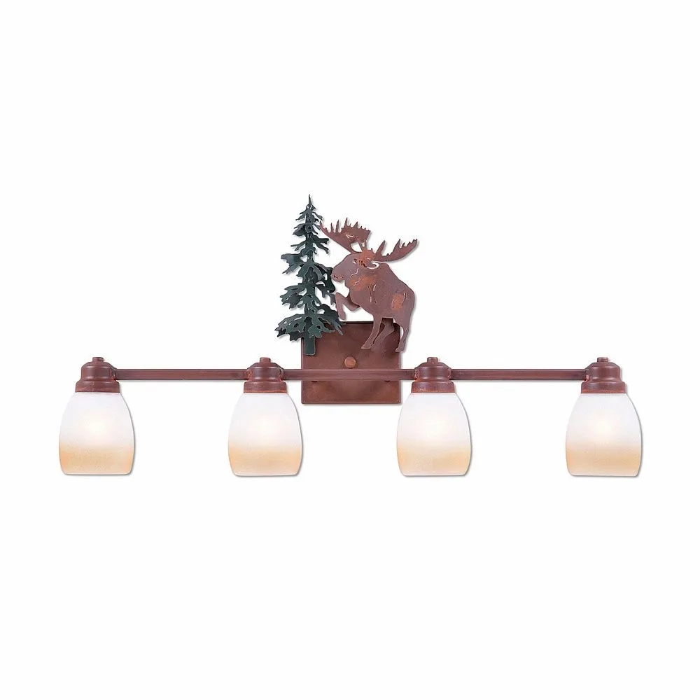 Parkshire-Alaska Moose Four Light Bath Vanity Light in Cedar Green/Rust Patina