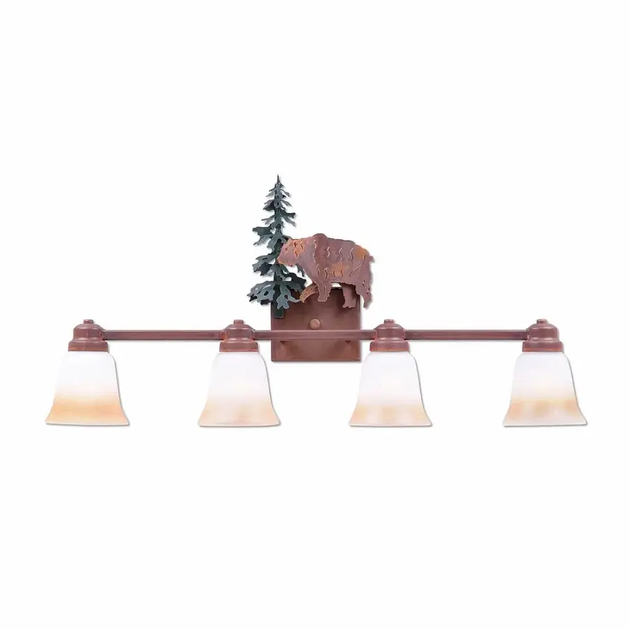 Parkshire-Bear Four Light Bath Vanity Light in Cedar Green/Rust Patina