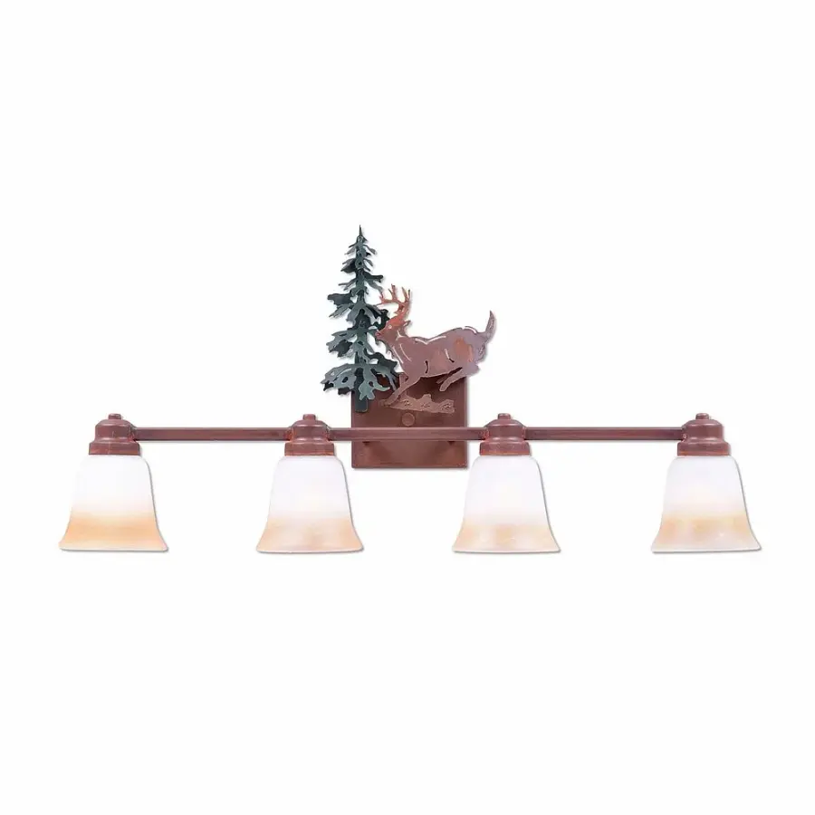 Parkshire Mountain Deer 4-Light Bath Vanity Light in Cedar Green/Rust Patina