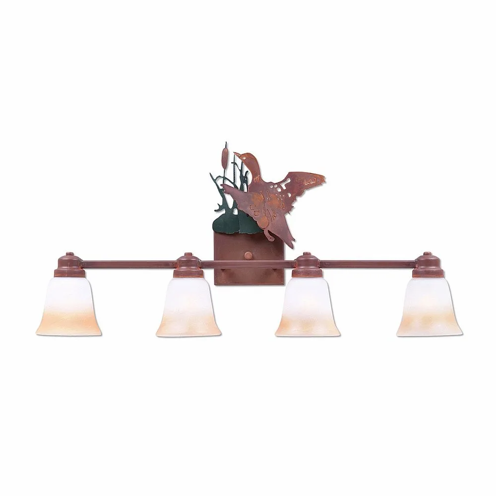 Parkshire-Loon Four Light Bath Vanity Light in Cedar Green/Rust Patina