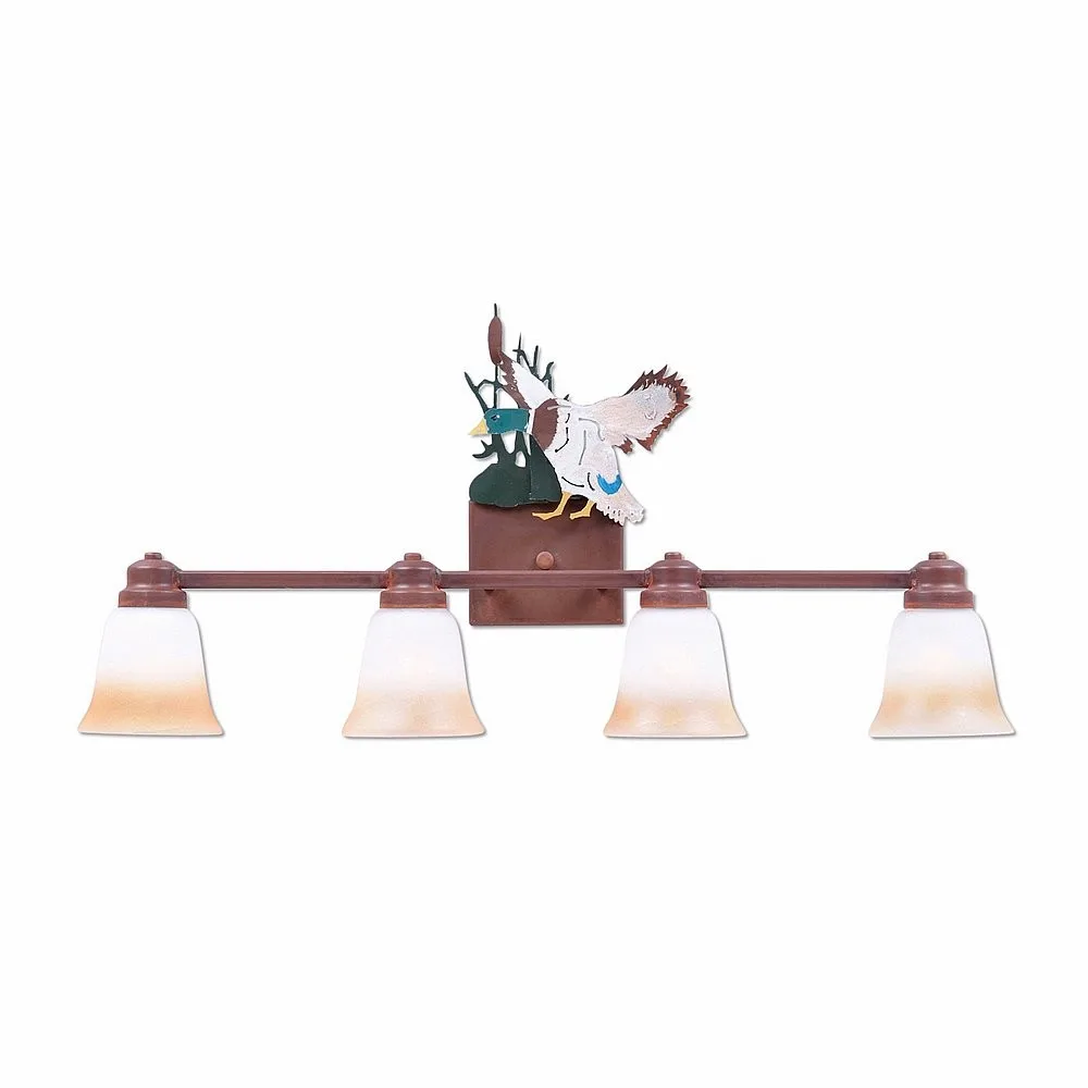 Parkshire-Mallard Duck Four Light Bath Vanity Light in Waterfowl/Rust Patina