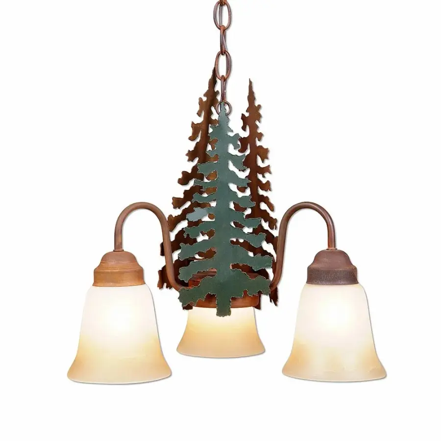 Sierra-Cedar Tree 3-Light Chandelier in Cedar Green/Rust Patina
