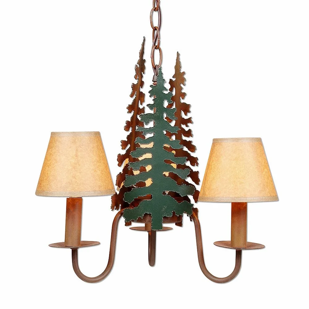 Diablo-Cedar Tree Three Light Chandelier in Cedar Green/Rust Patina