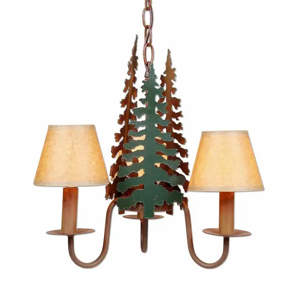 Diablo Cedar Tree Three Light Chandelier in Cedar Green/Rust Patina