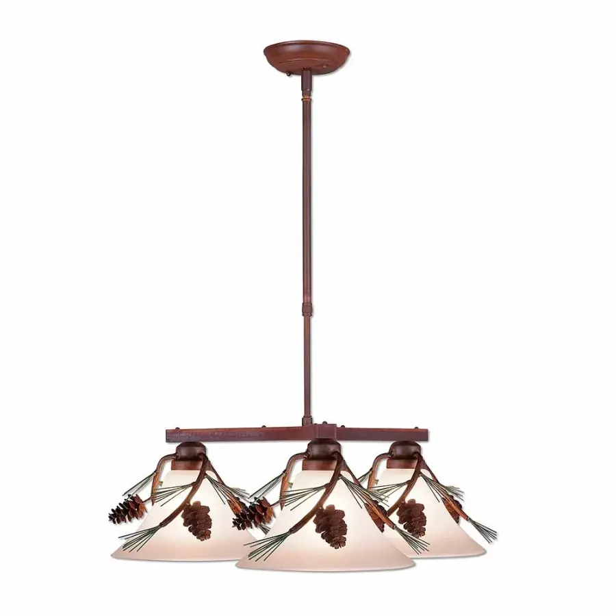 Cedarwood Pine Cone 3-Light Chandelier in Pine Tree Green with Rust Patina