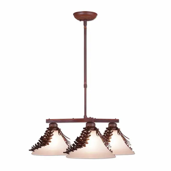 Cedarwood-Spruce Cone Three Light Chandelier in Rust Patina