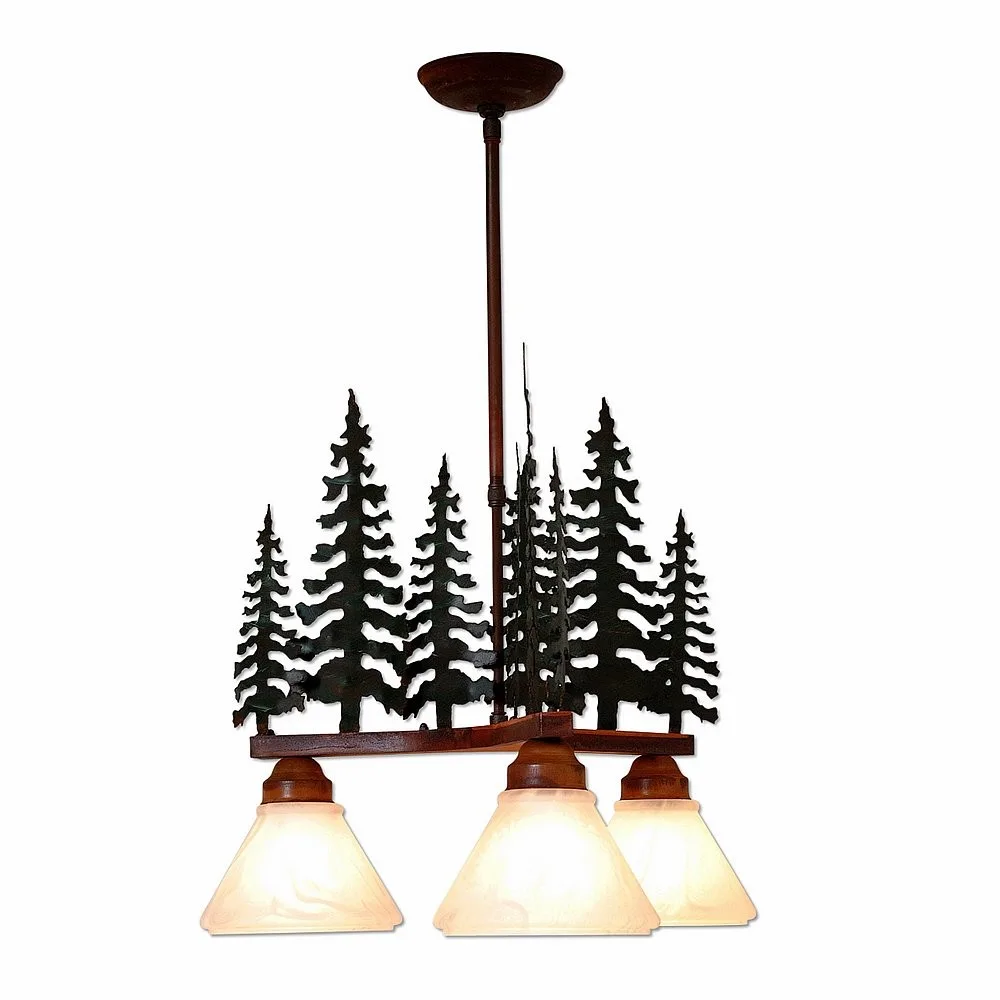 Cedarwood-Cedar Tree CG/RP Three Light Chandelier in Cedar Green/Rust Patina