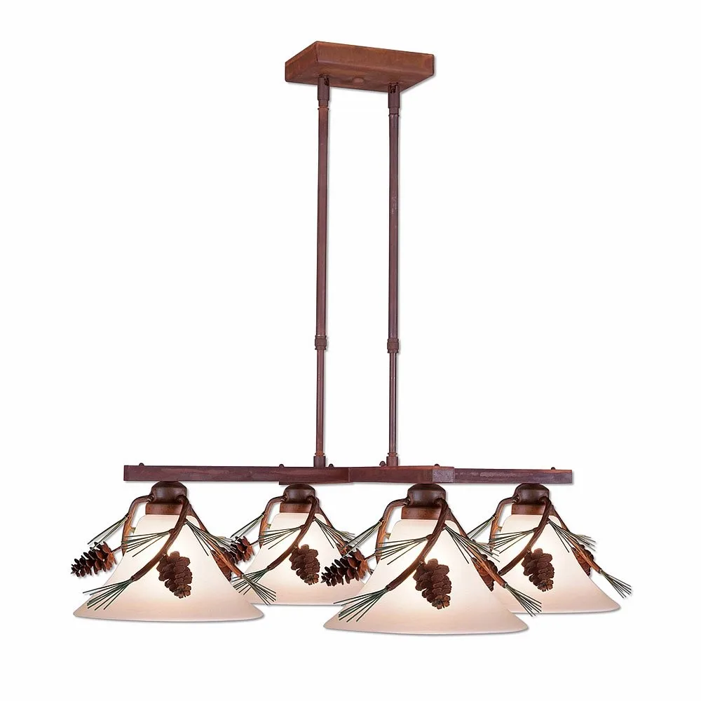 Cedarwood-Pine Cone Four Light Chandelier in Pine Tree Green-Rust Patina
