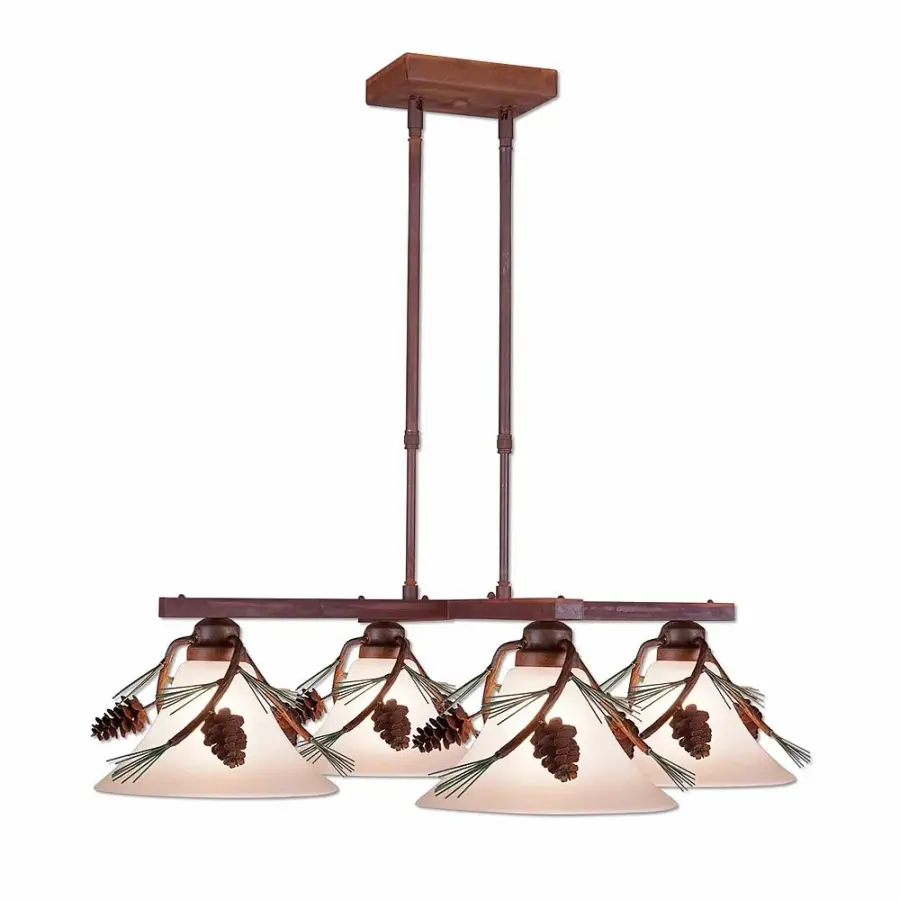 Cedarwood Pine Cone 4-Light Chandelier in Pine Tree Green with Rust Patina