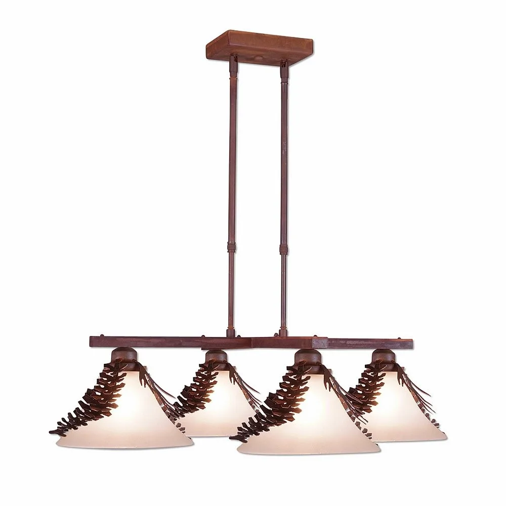 Cedarwood-Spruce Cone Four Light Chandelier in Rust Patina