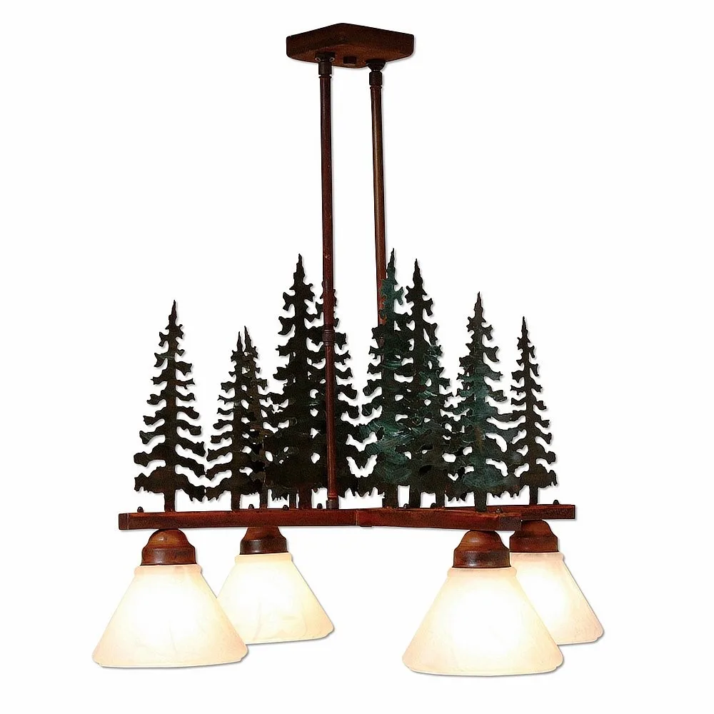 Cedarwood-Cedar Tree CG/RP Four Light Chandelier in Cedar Green/Rust Patina