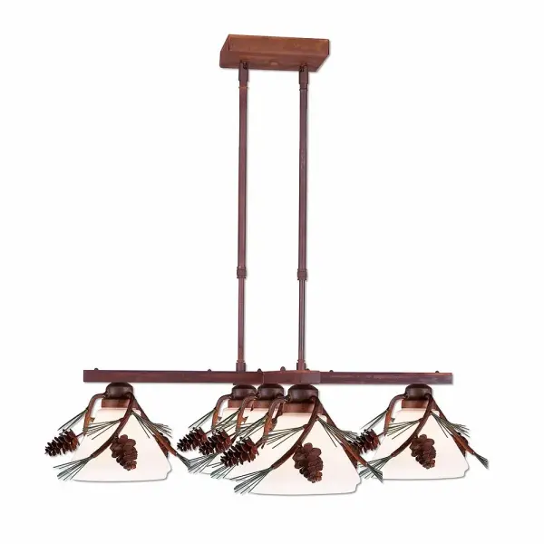 Cedarwood-Pine Cone Five Light Chandelier in Pine Tree Green-Rust Patina