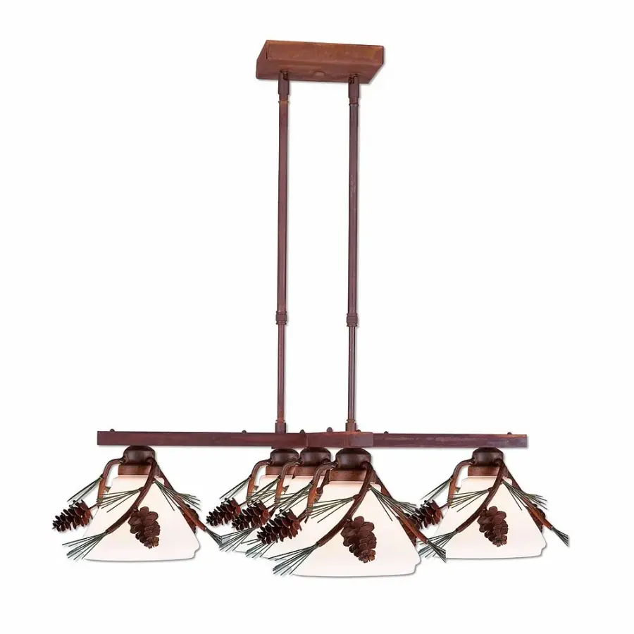 Cedarwood-Pine Cone Five Light Chandelier in Pine Tree Green-Rust Patina