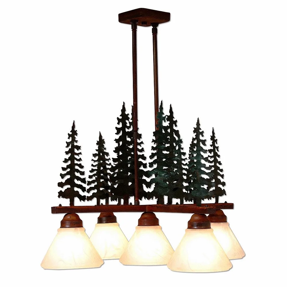 Cedarwood-Cedar Tree CG/RP Five Light Chandelier in Cedar Green/Rust Patina