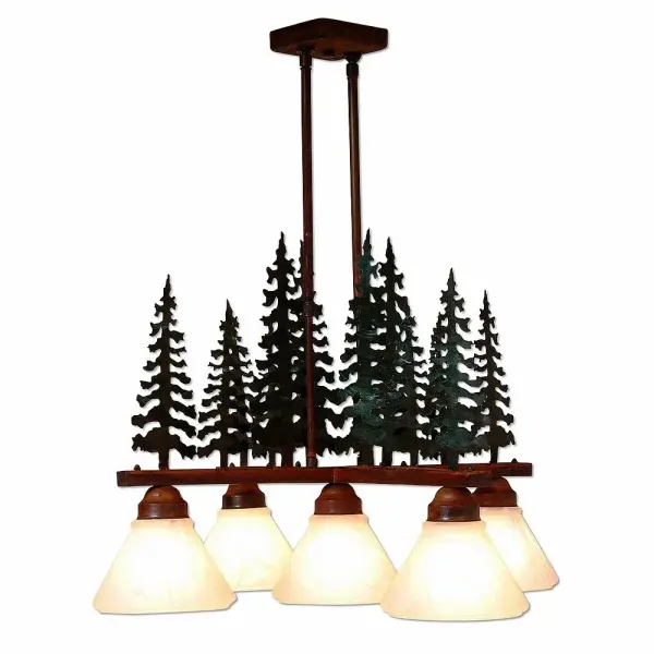 Cedarwood Cedar Tree Five Light Chandelier in Cedar Green/Rust Patina