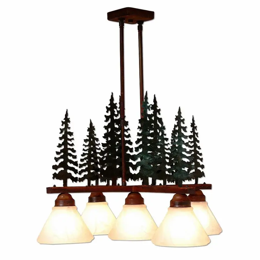Cedarwood Cedar Tree Five Light Chandelier in Cedar Green/Rust Patina