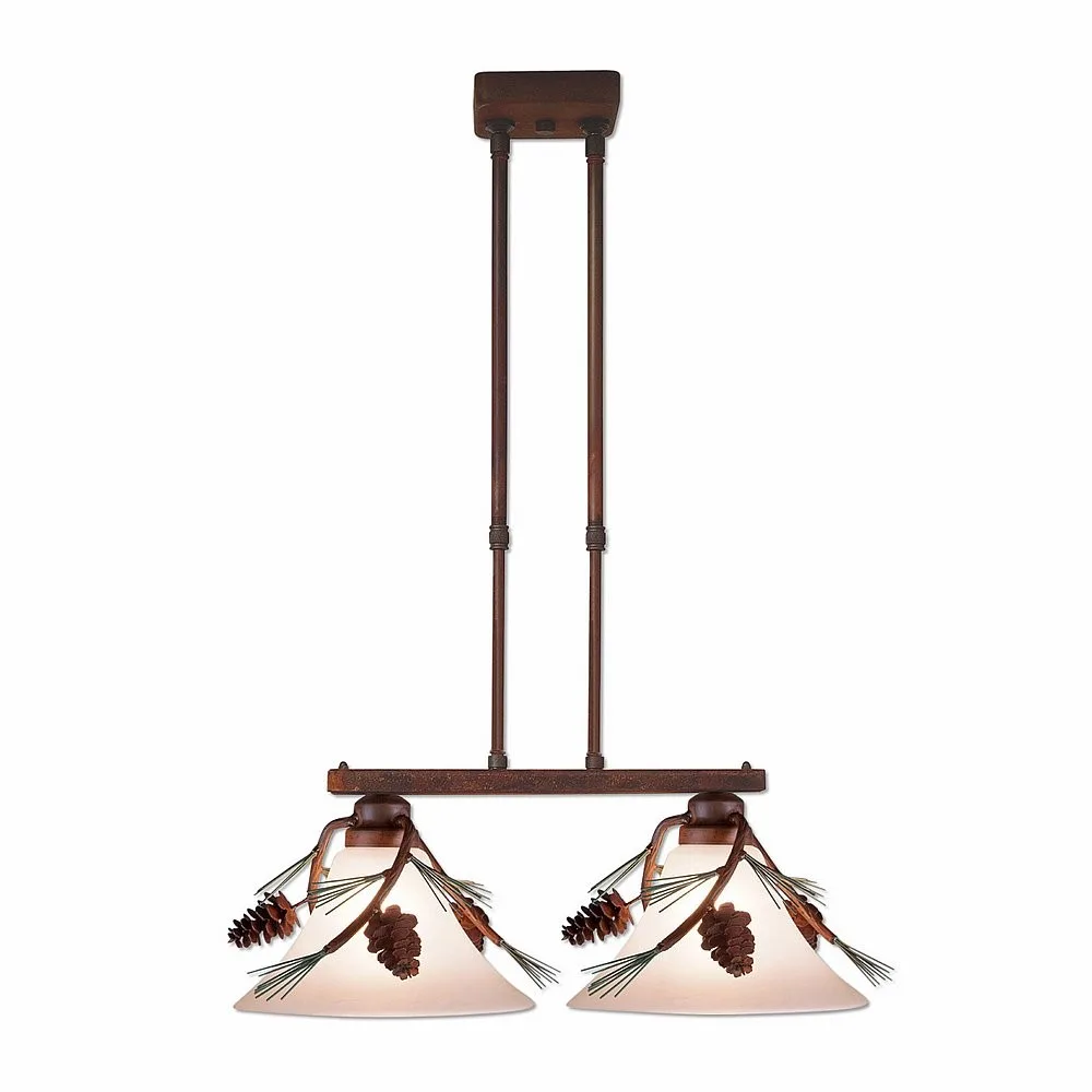 Cedarwood-Pine Cone Two Light Island-Bar Light in Pine Green/Rust Patina