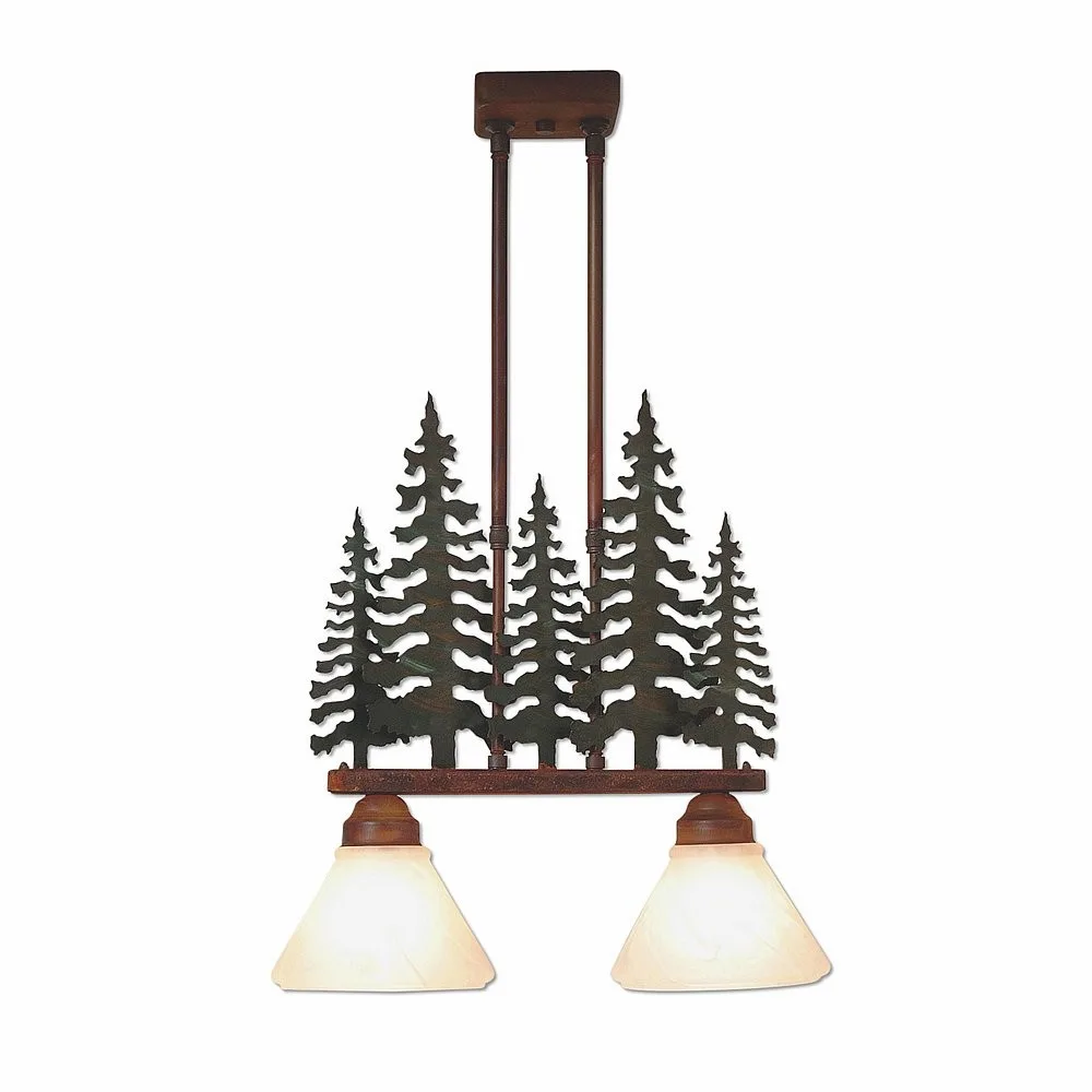 Cedarwood-Cedar Tree Two Light Island-Bar Light in Cedar Green-Rust Patina