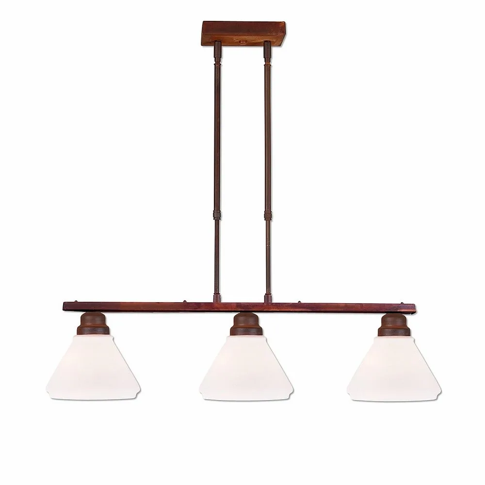 Cedarwood-Rustic Plain Rust Patina Three Light Island-Bar Light in Rust Patina