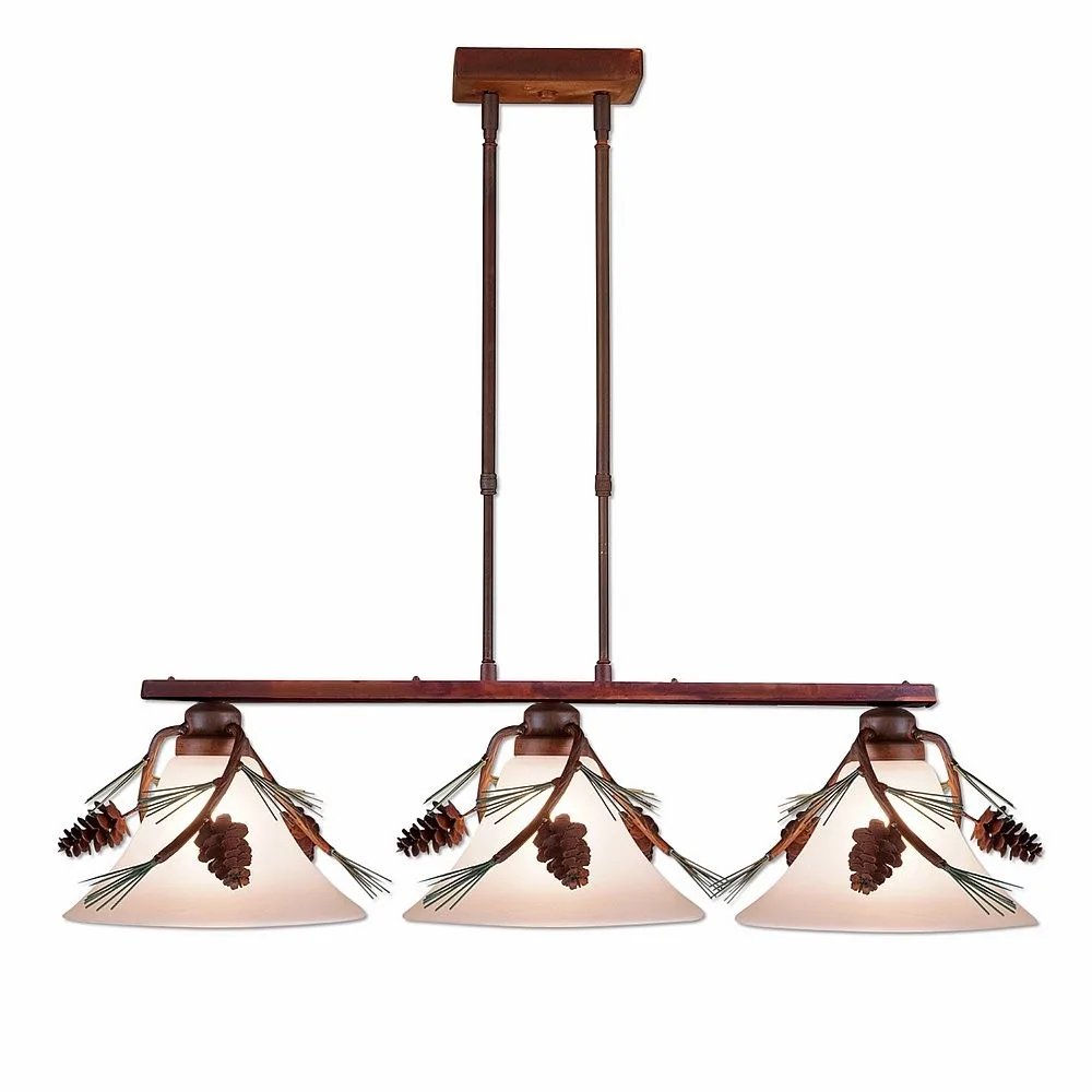 Cedarwood-Pine Cone Three Light Island-Bar Light in Pine Green/Rust Patina