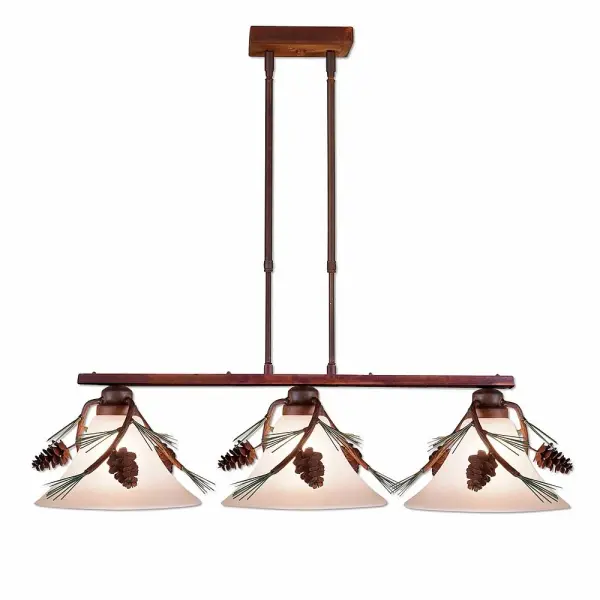 Cedarwood-Pine Cone Three Light Island Chandelier in Pine Green/Rust Patina