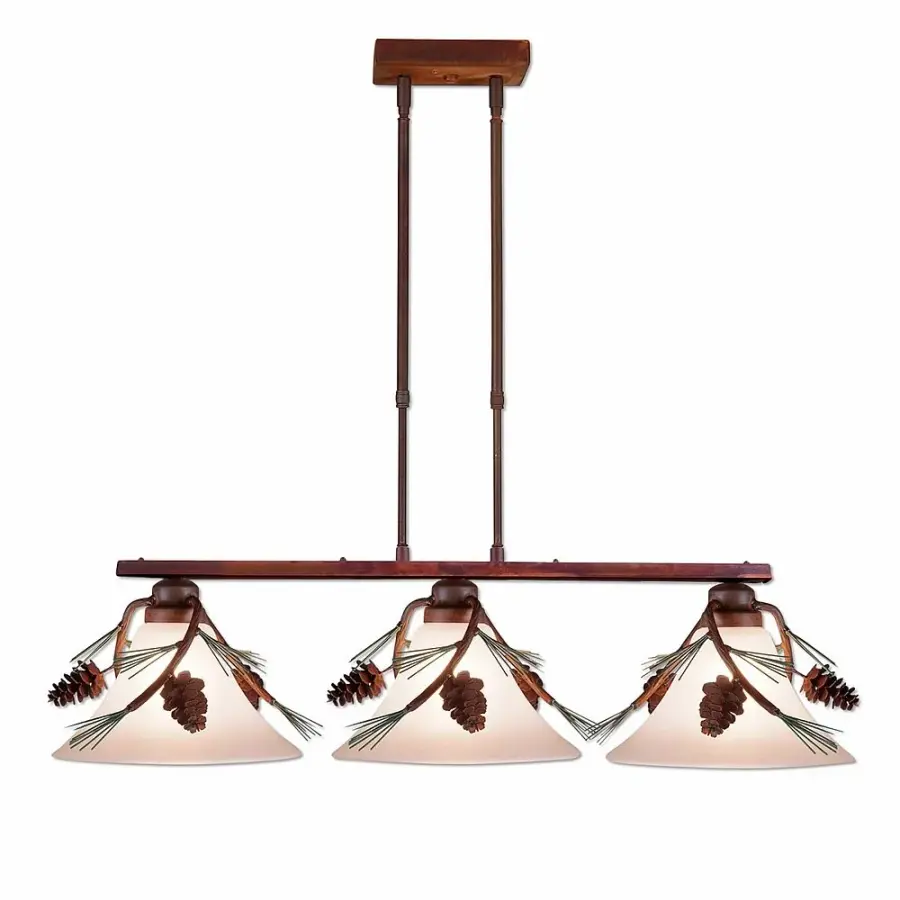 Cedarwood-Pine Cone Three Light Island Chandelier in Pine Green/Rust Patina