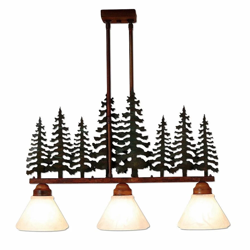 Cedarwood-Cedar Tree CG/RP Three Light Island-Bar Light in Cedar Green/Rust Patina