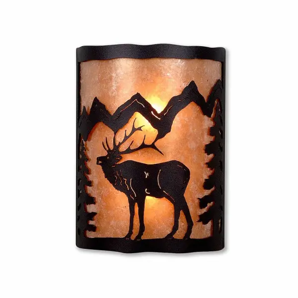 Cascade-Mountain Elk Two Light Wall Sconce in Black Iron