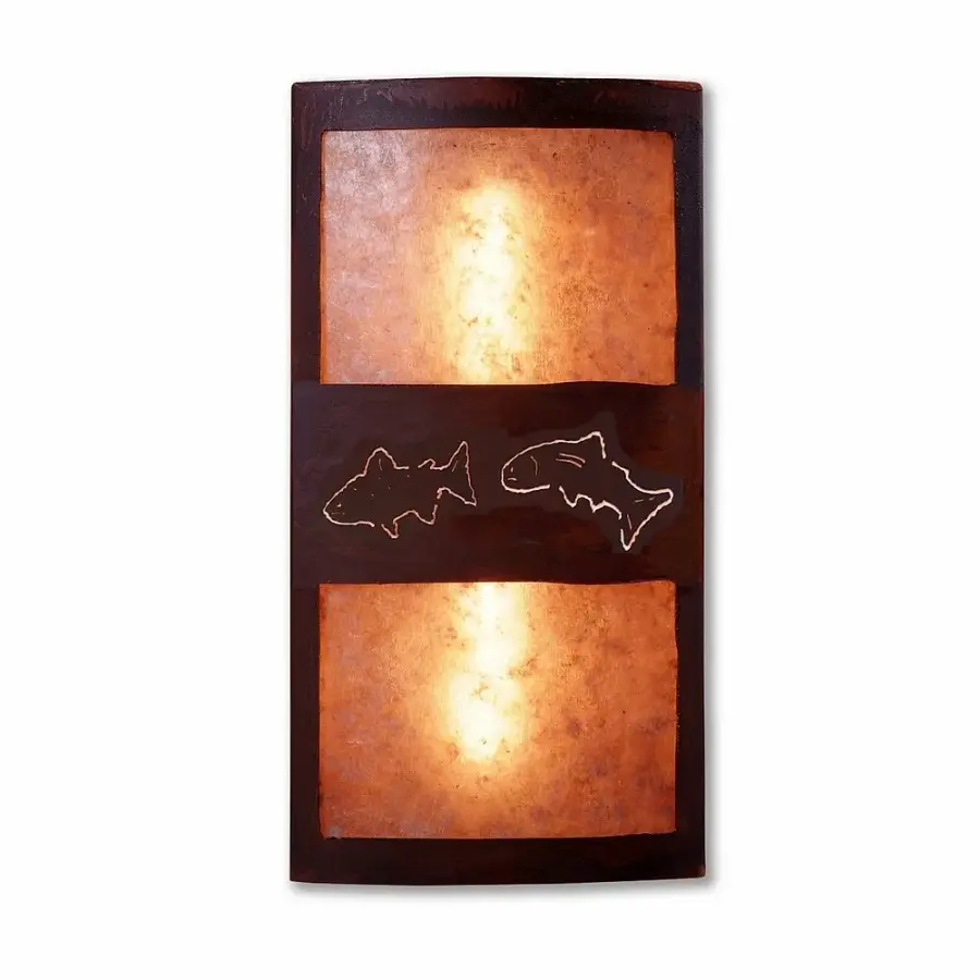 Kincaid Fish Cutout Two Light Wall Sconce in Rust Patina