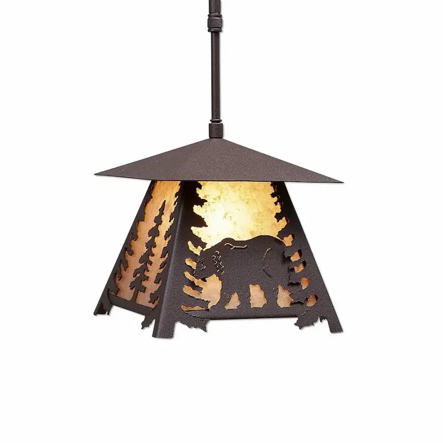 Smoky Mountain Bear One Light Pendant in Rustic Brown
