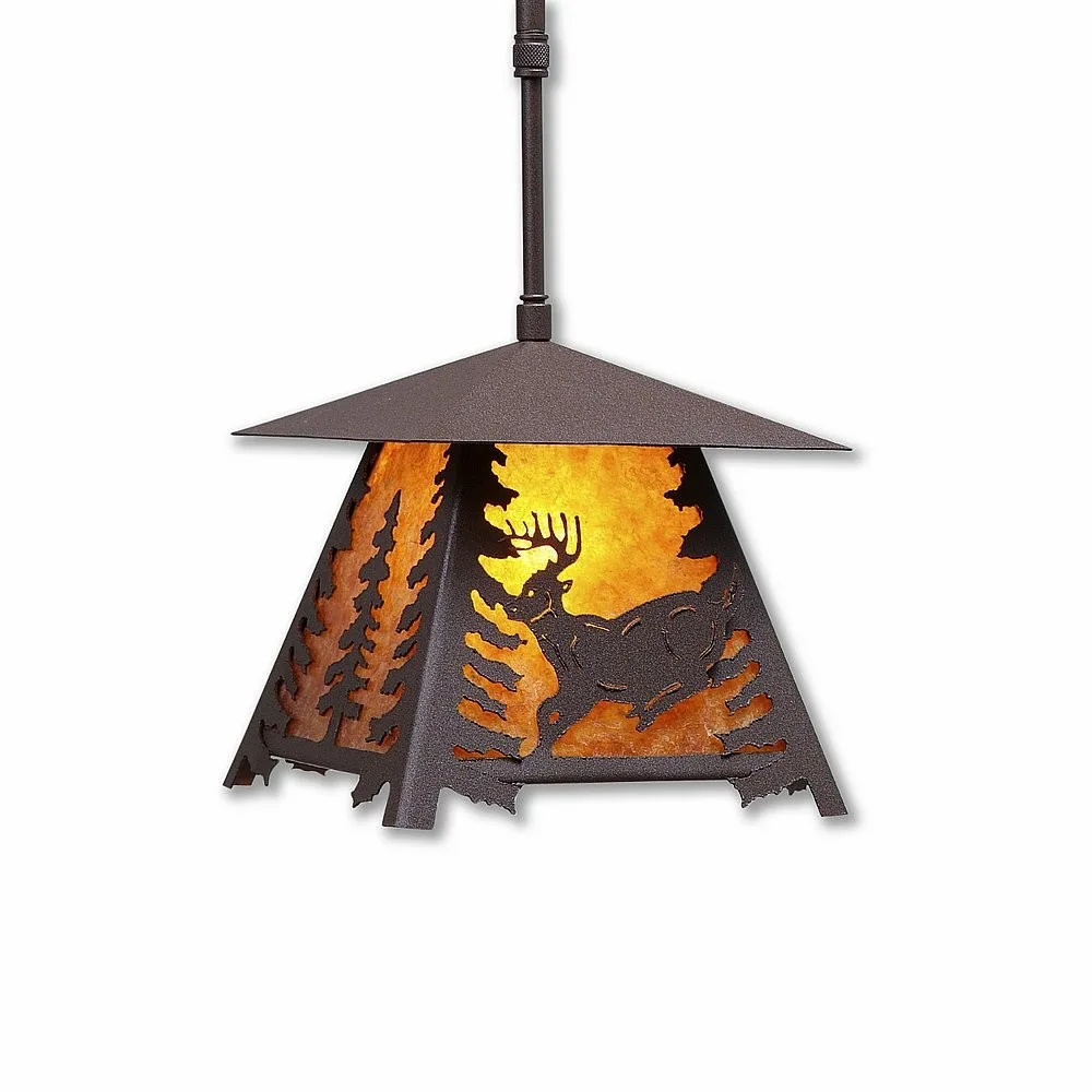 Smoky Mountain-Mountain Deer One Light Pendant in Rustic Brown