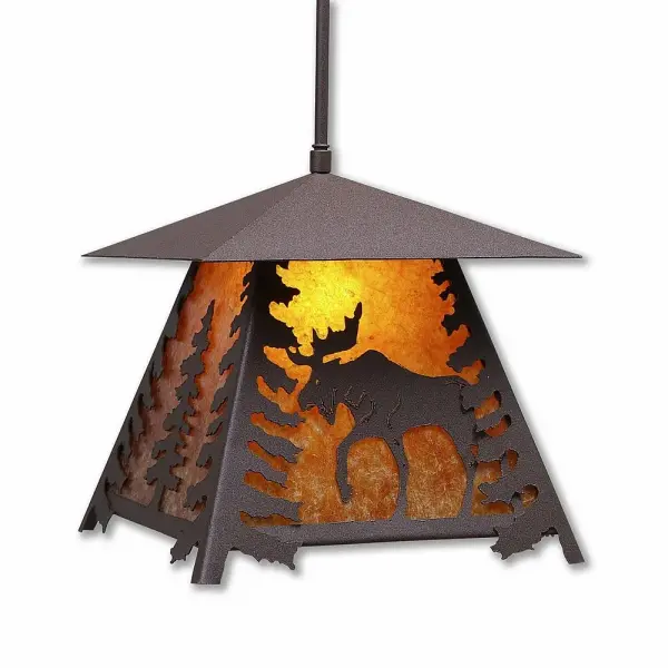 Smoky Mountain Moose One Light Pendant in Rustic Brown