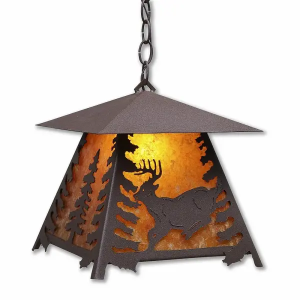 Smoky Mountain Deer Pendant Light in Rustic Brown