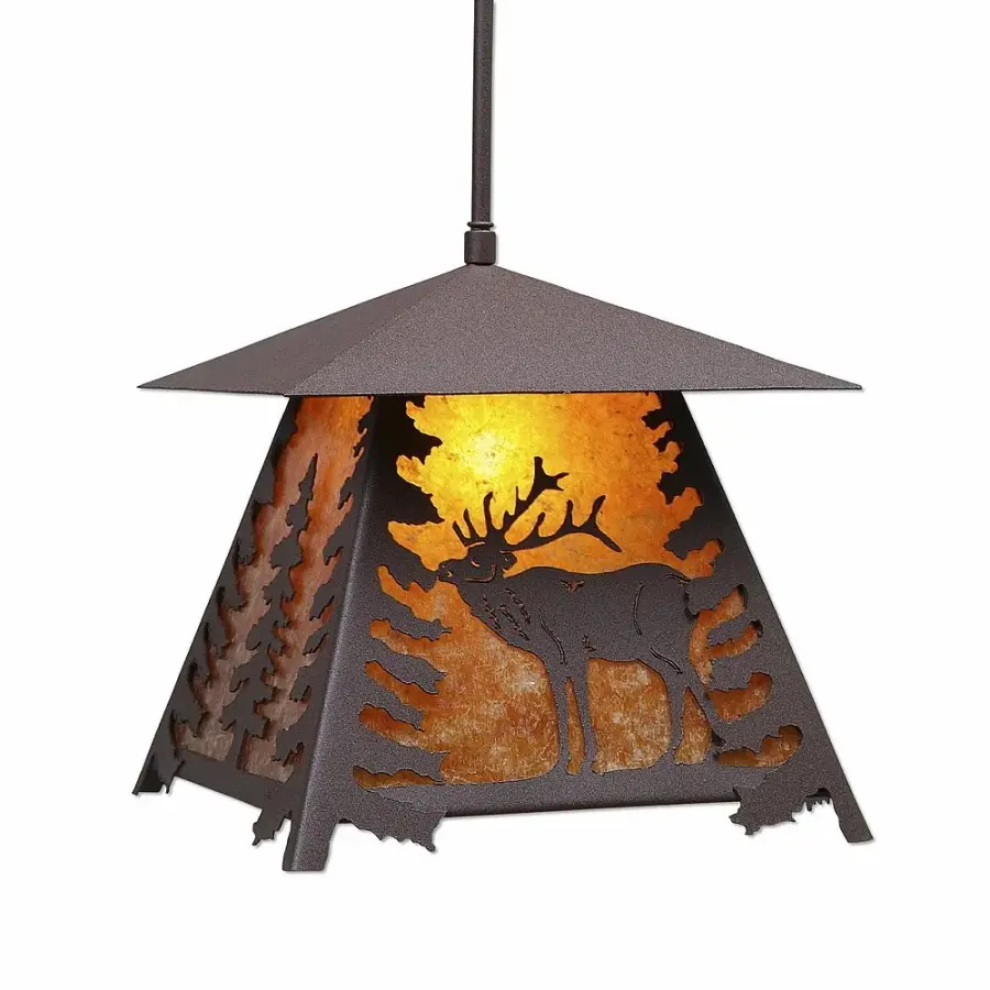 Smoky Mountain Elk One Light Pendant in Rustic Brown
