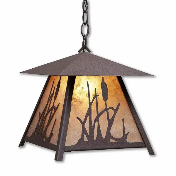 Smoky Mountain Cattails One Light Pendant in Rustic Brown