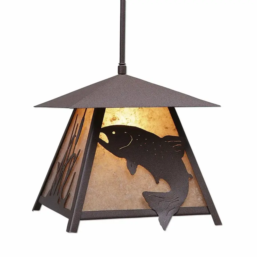 Smoky Mountain Trout One Light Pendant in Rustic Brown
