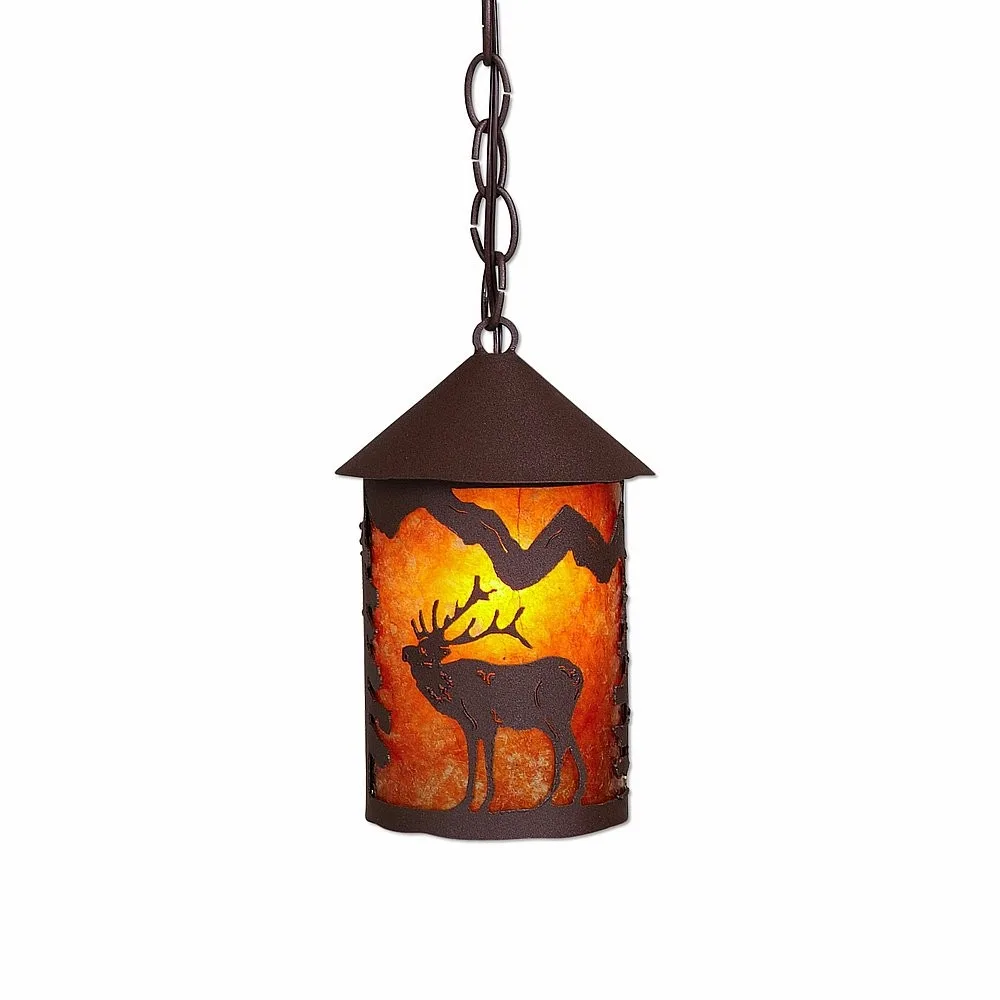 Cascade Lantern-Mountain Elk One Light Pendant in Rustic Brown