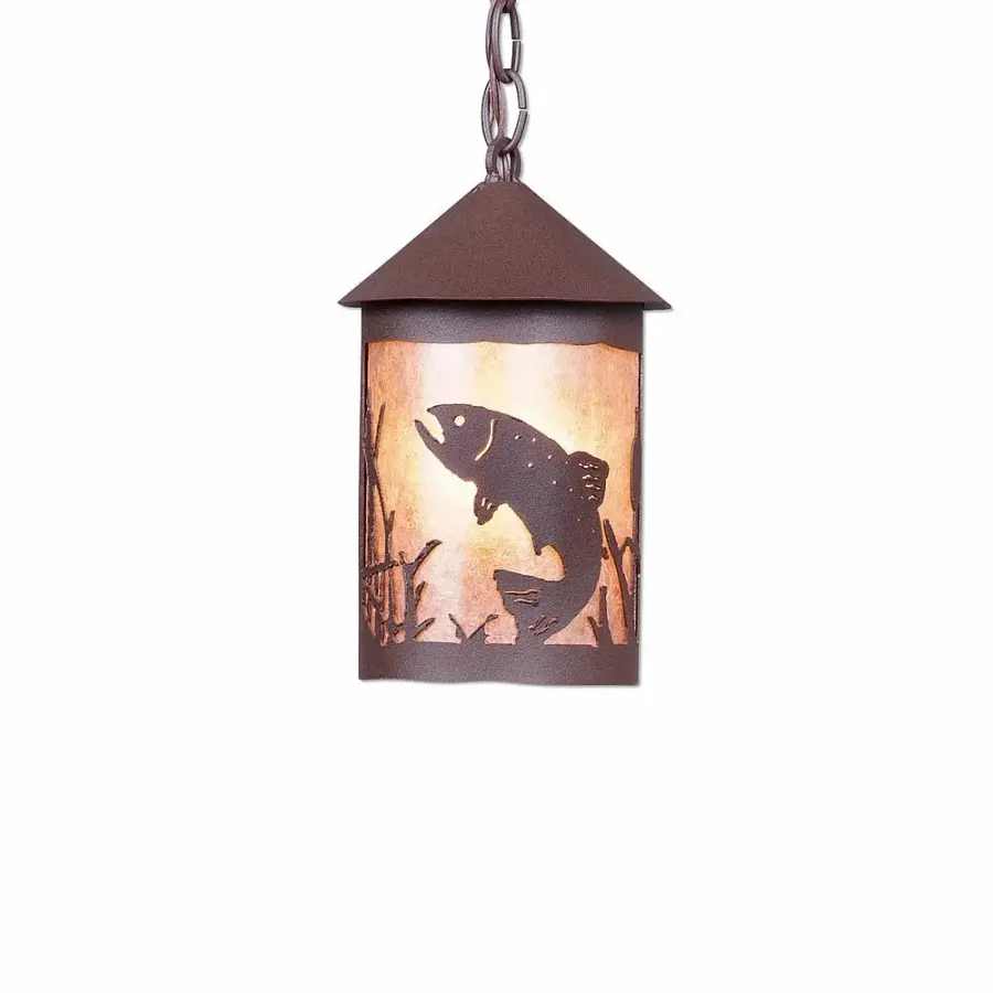 Cascade Lantern Trout One Light Pendant in Rustic Brown