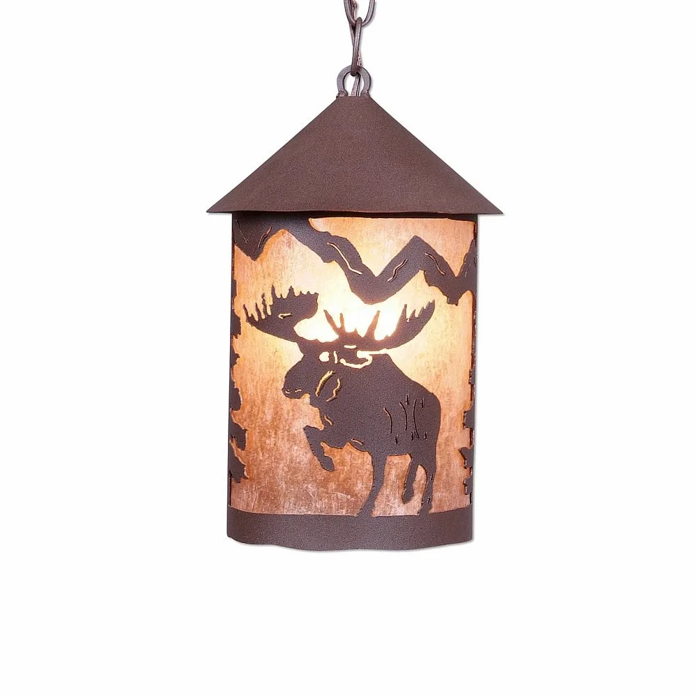 Cascade Lantern-Alaska Moose One Light Pendant in Rustic Brown