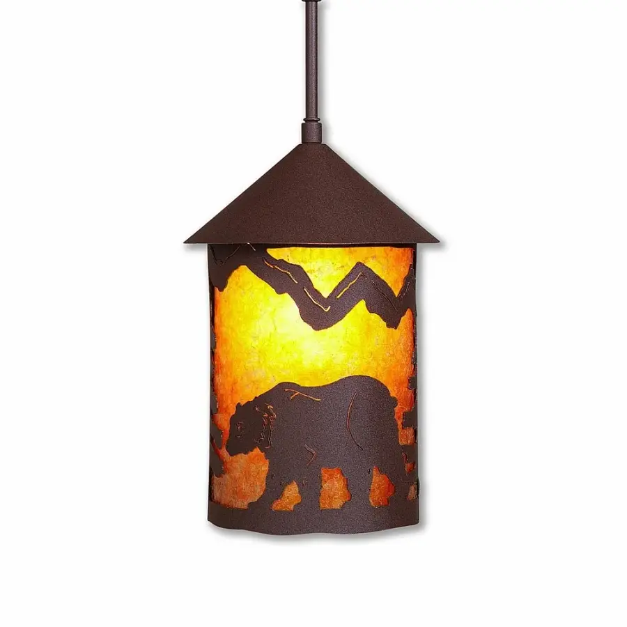 Cascade Lantern Mountain Bear Pendant in Rustic Brown